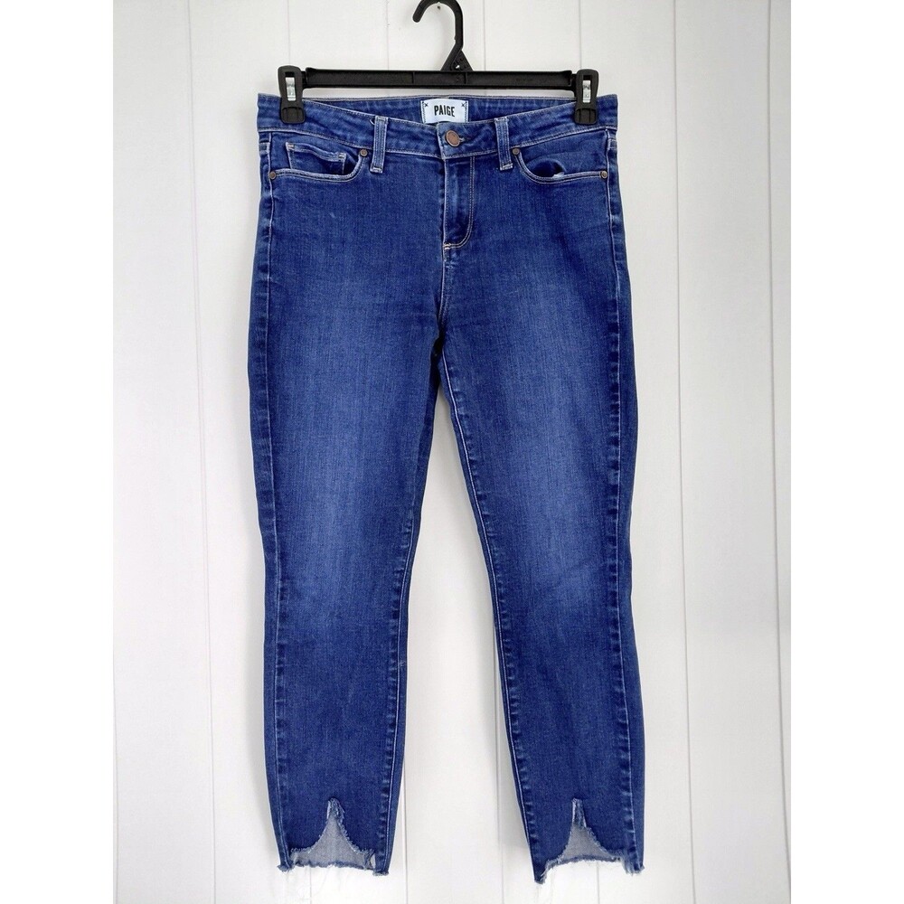 Paige Verdugo Crop Blue Faded Leg Tulip Hem Stretchy Jeans Size 29